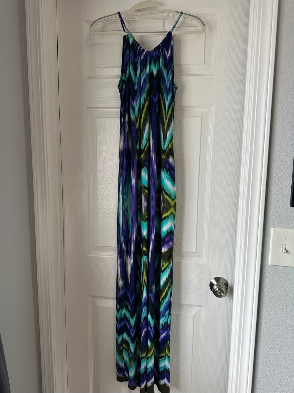 Enfocus Studio Spaghetti-Strap Maxi Dress in Teal, Navy & Olive